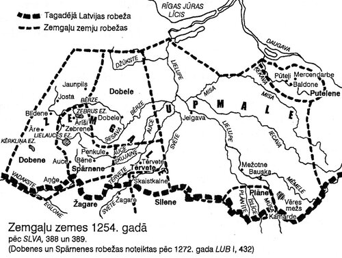 Земгальские земли к моменту раздела в 1254 г.
